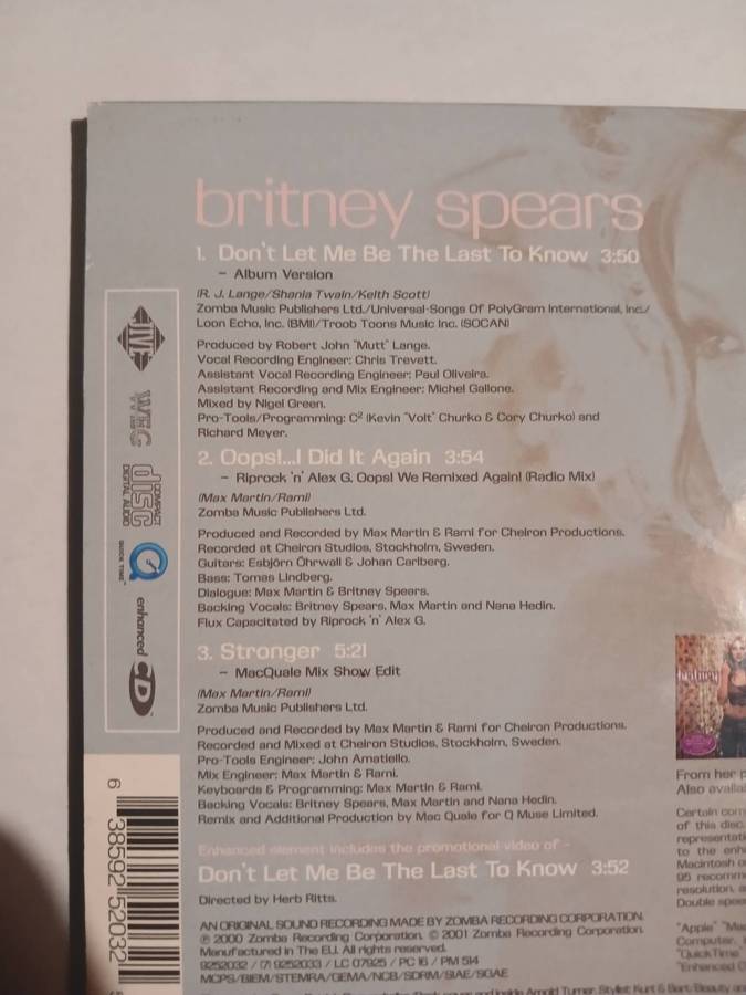 Britney Spears, Don't let me be the Last to Know CD single Enhanced, Limited Edition, UK