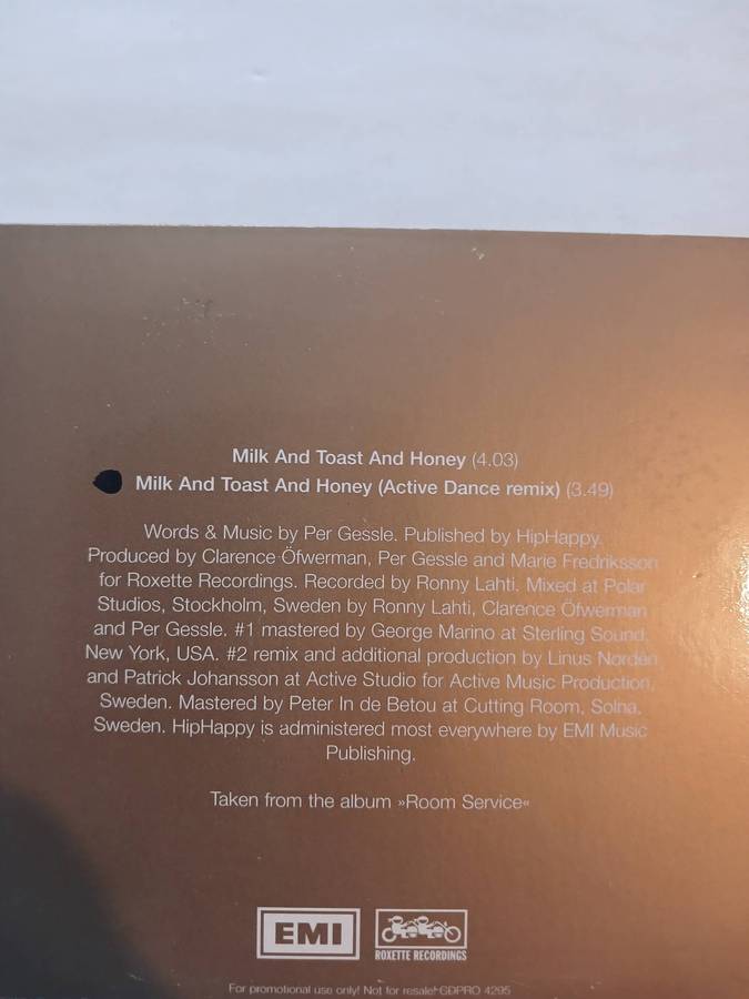 Roxette, Milk & Toast & Honey CD single, Promo, EU