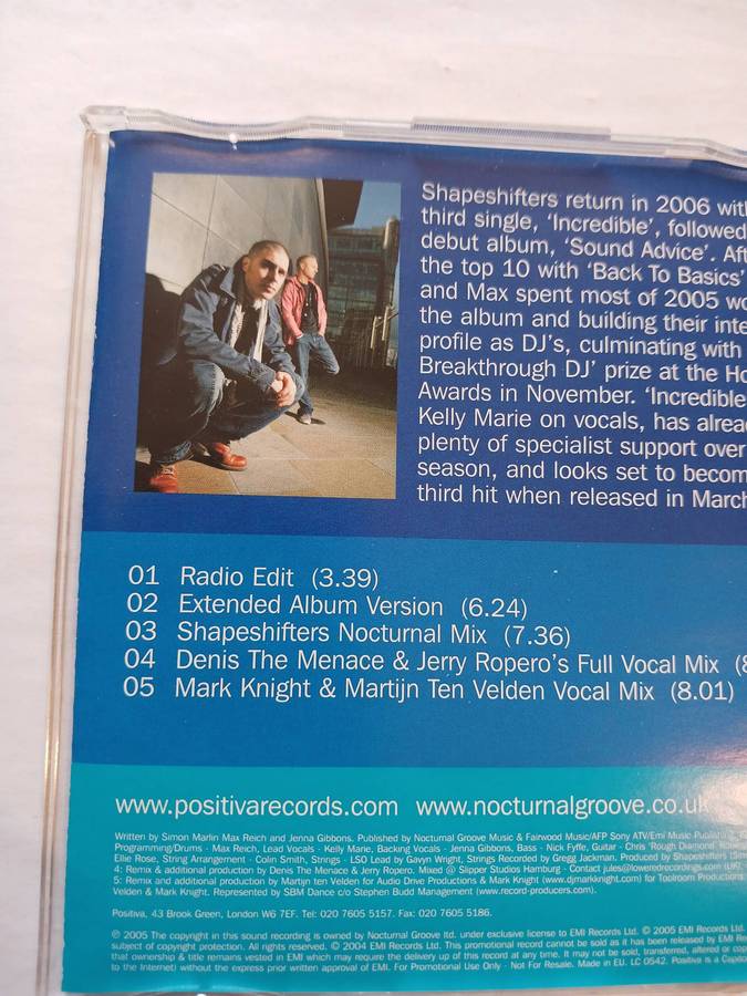 Shapeshifters, Incredible CD single, UK