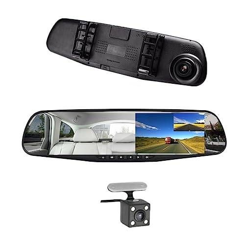Rearview DVR with screen, reverse camera, and dash-cam