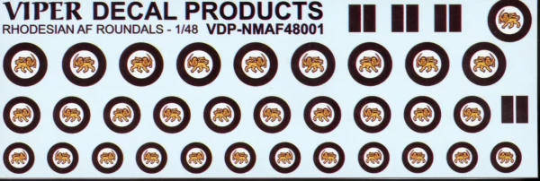 Rhodesian Air Force National Insignia Decal Sheet - 1/48 Scale (Viper Decal NMAF48001)