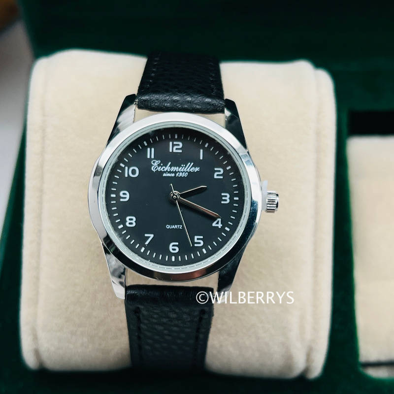 EICHMULLER since 1950 Womens Classic Quartz 30mm Leather Watch Silver/Black