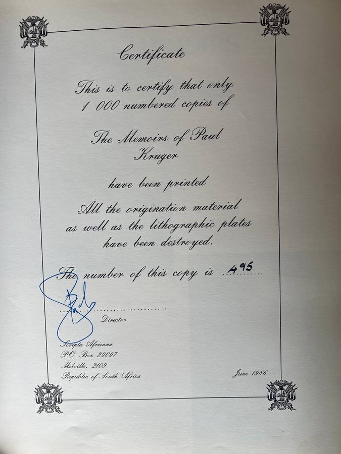 LIMITED EDITION, NUMBERED! THE MEMOIRS OF PAUL KRUGER VOL. 1 AND 2,
