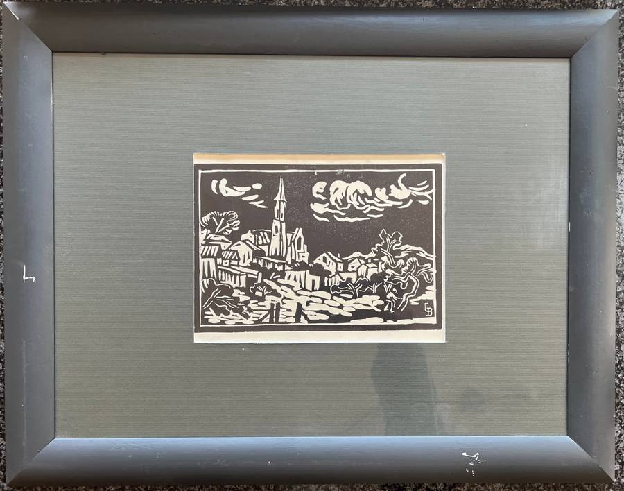 SIGNED! 1 x COLLECTION OF 5 MATCHING WOOD-FRAMED LINOCUTS BY GREGOIRE BOONZAIER