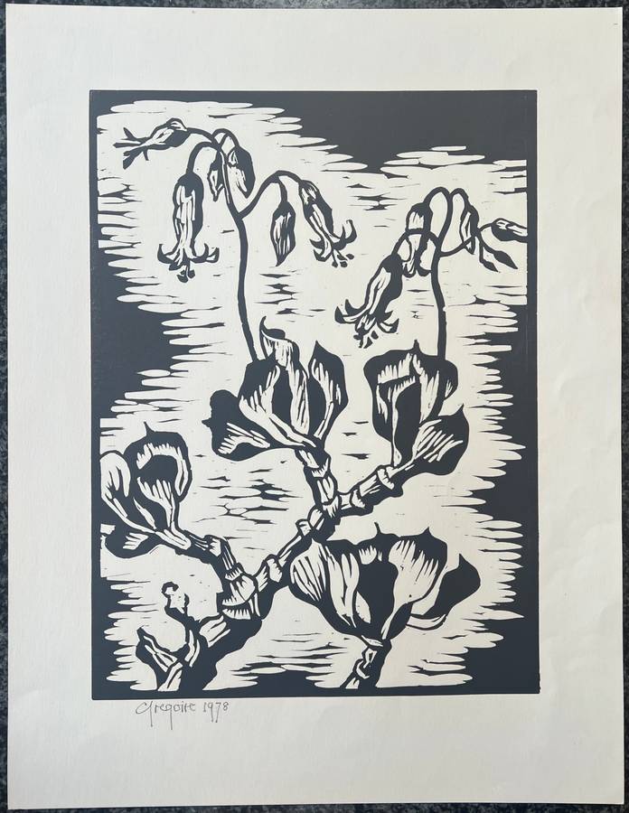SIGNED AND DATED! GREGOIRE BOONZAIER LINOCUT "COTYLEDON ORBICULATA", 1978