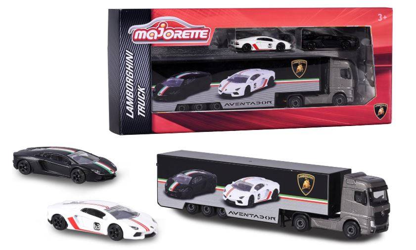 Original Licenced Lamborghini Truck(Merc) including 2 cars, miniature vehicle set, Die-Cast, 1:64