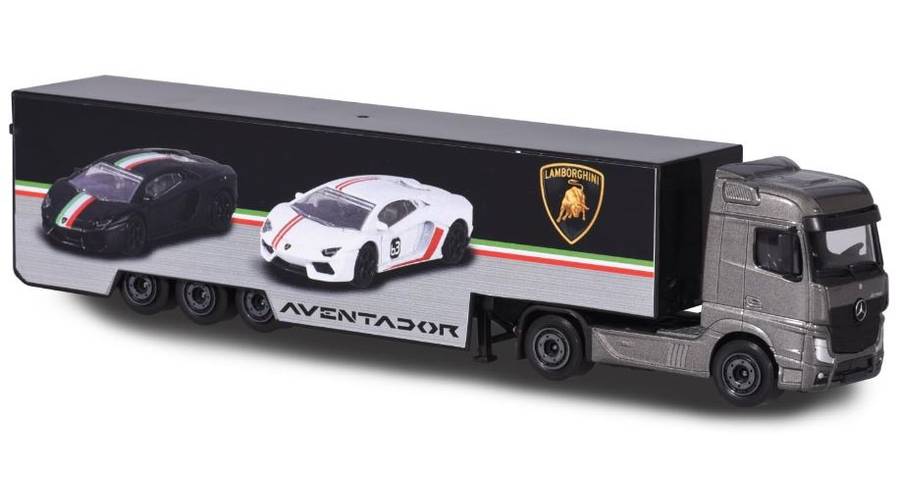 Original Licenced Lamborghini Truck(Merc) including 2 cars, miniature vehicle set, Die-Cast, 1:64