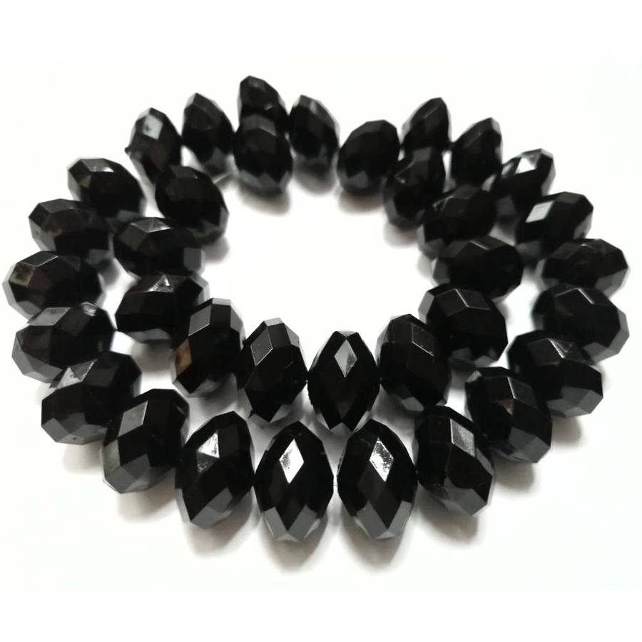 Beads / Acrylic Beads -16mm-35pcs-string-black facetted rondel- crystal opti- for jewellery crafting