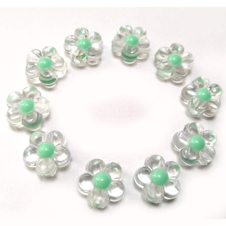 Beads / Acrylic Beads -12x6mm- 10pcs - cute clear Flowers with color dot - Beads for crafting