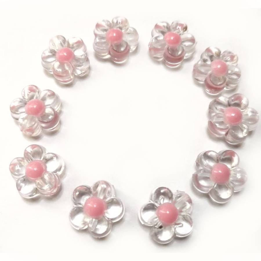 Beads / Acrylic Beads -12x6mm- 10pcs - cute clear Flowers with color dot - Beads for crafting