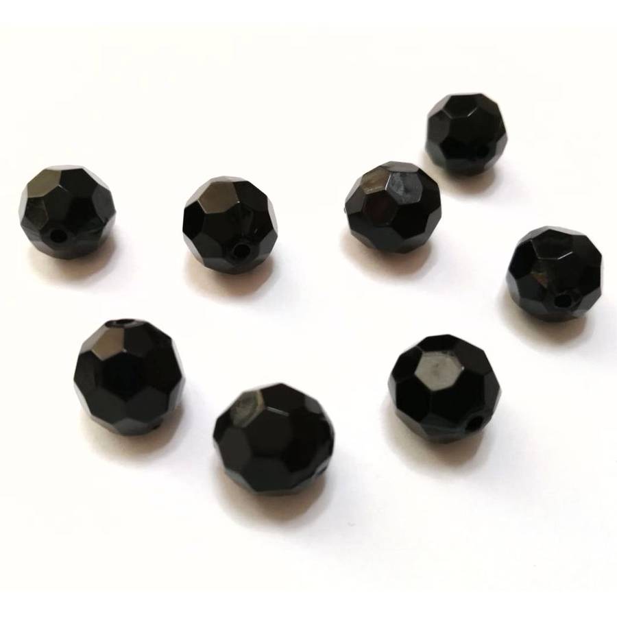 Beads / Acrylic Beads - 12mm facetted ball-  8pcs - black / Beads for crafting