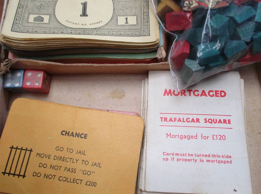 Vintage Monopoly Game - No board - only cards, dice and board pieces.