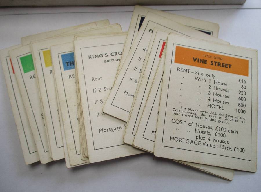 Vintage Monopoly Game - No board - only cards, dice and board pieces.