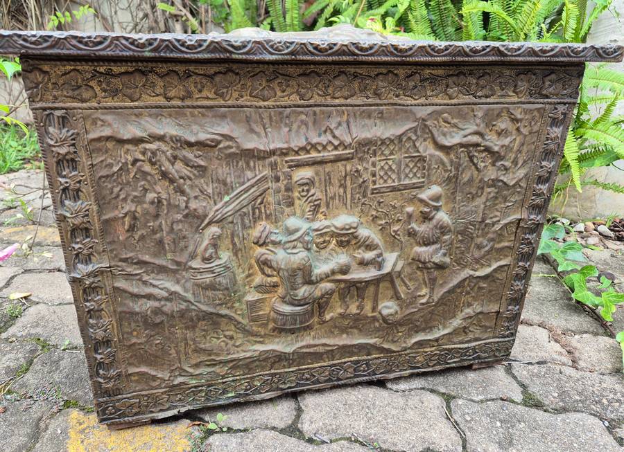 Vintage Antique Brass Overlaid Coal Box