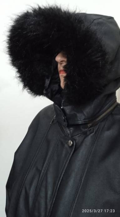 Wilsons Leather Black Hooded Mid-Length Jacket with Faux Fur Trim Hood