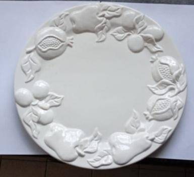 Vintage Ceramic Plate in White Glaze with Fruit Relief