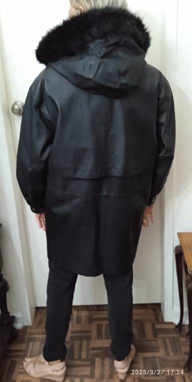 Wilsons Leather Black Hooded Mid-Length Jacket with Faux Fur Trim Hood