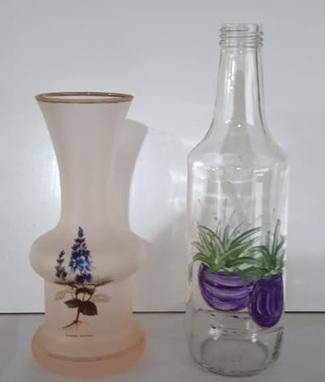 Vase and painted glass bottle