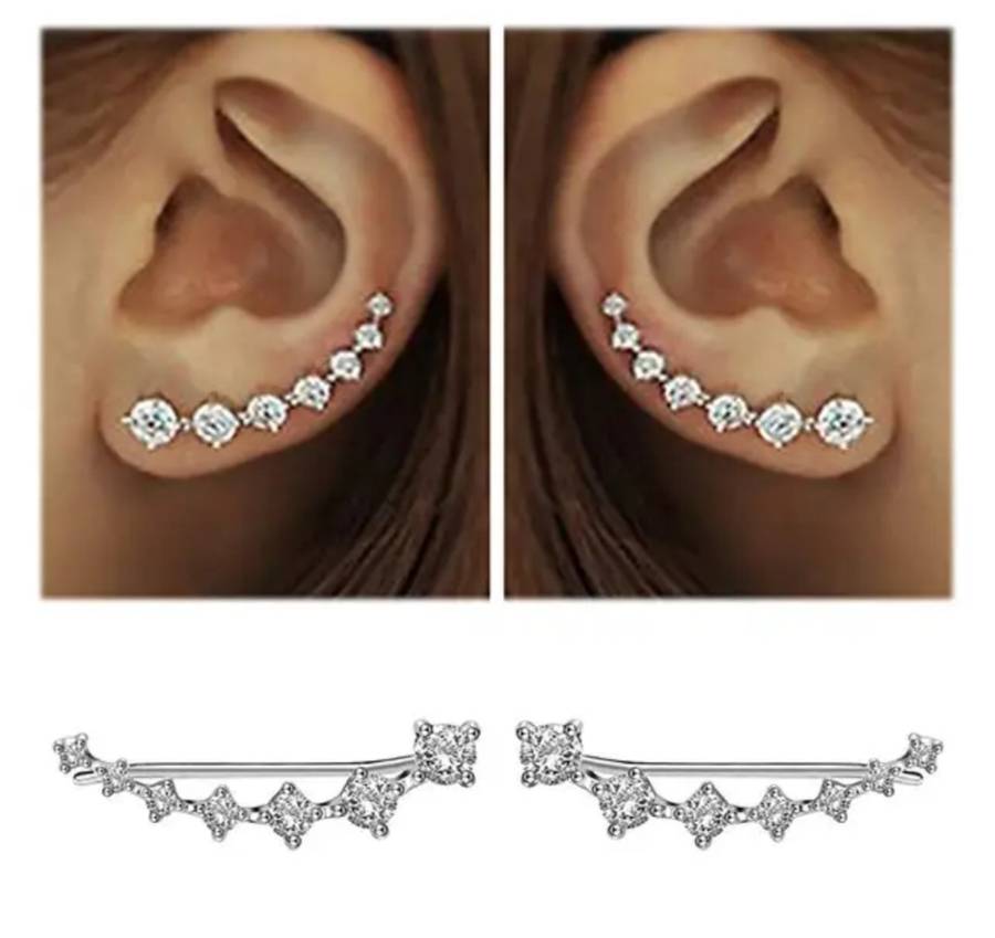 925 Silver CZ Climber Earrings