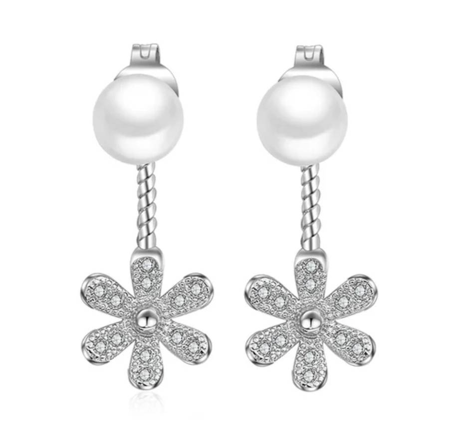925 Silver Pearl and Daisy Earrings