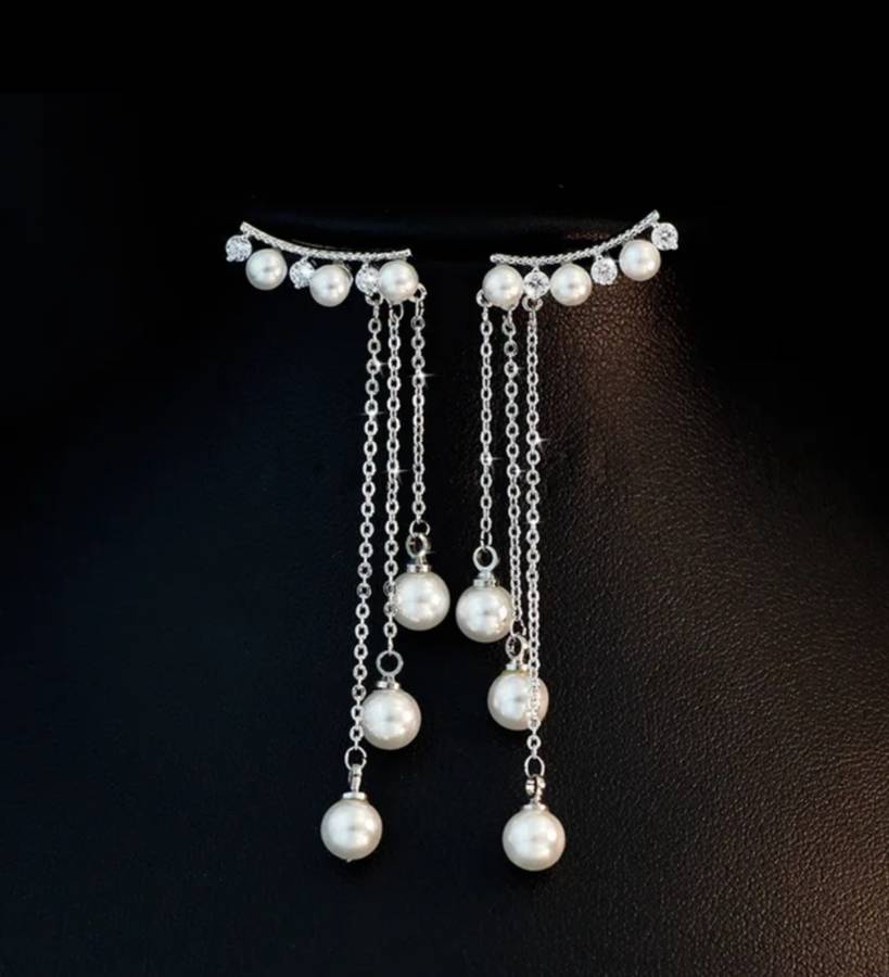 925 Silver Long Pearl Earrings