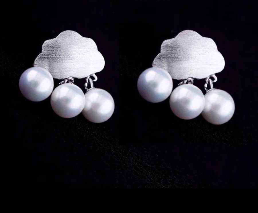 925 Silver Cloud and Pearl Earrings