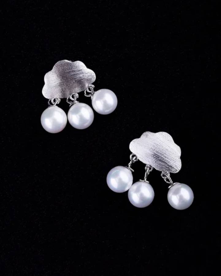 925 Silver Cloud and Pearl Earrings