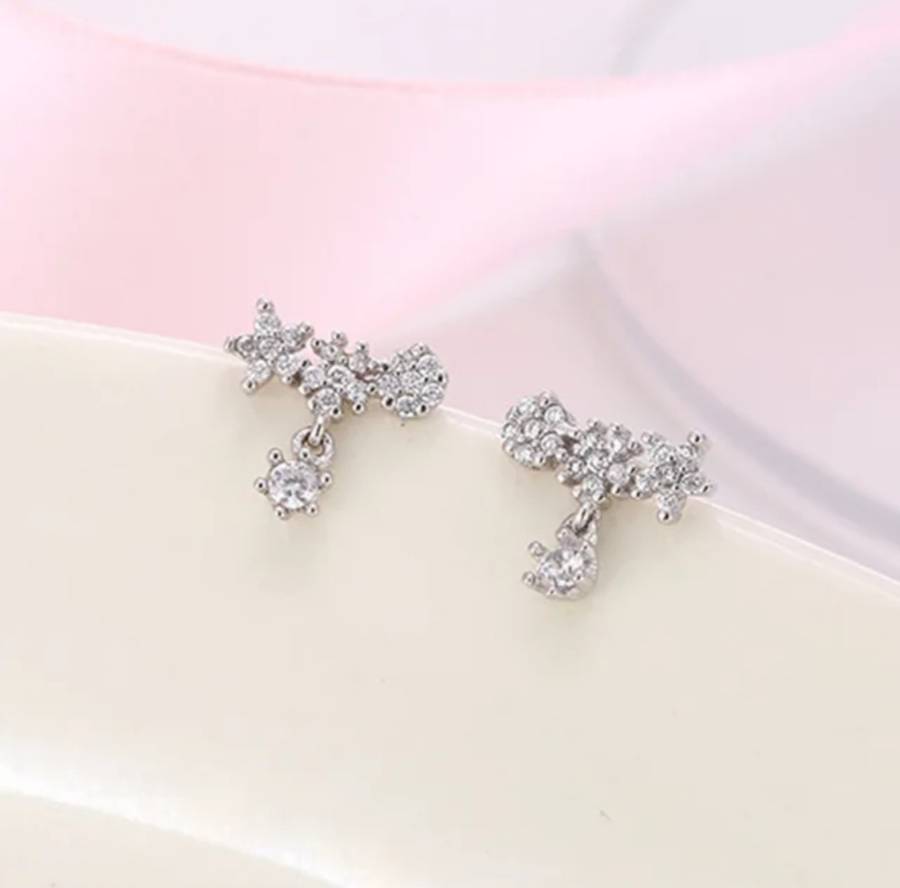 925 Silver CZ Flower Earring