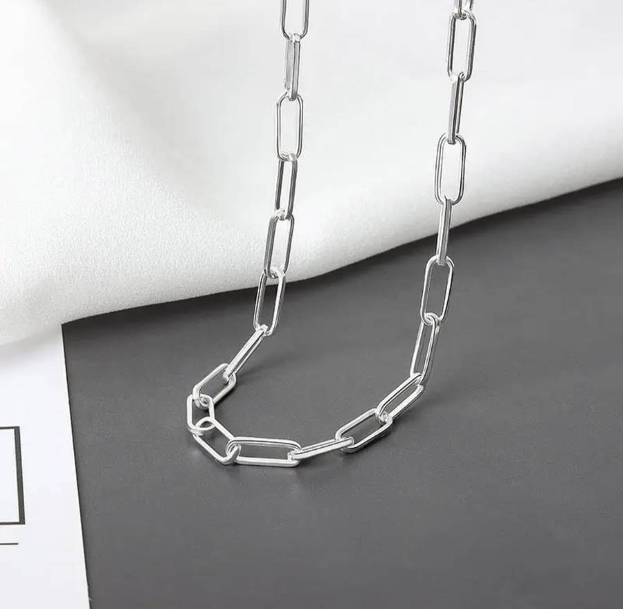 925 Silver Paperclip Clavicle Necklace