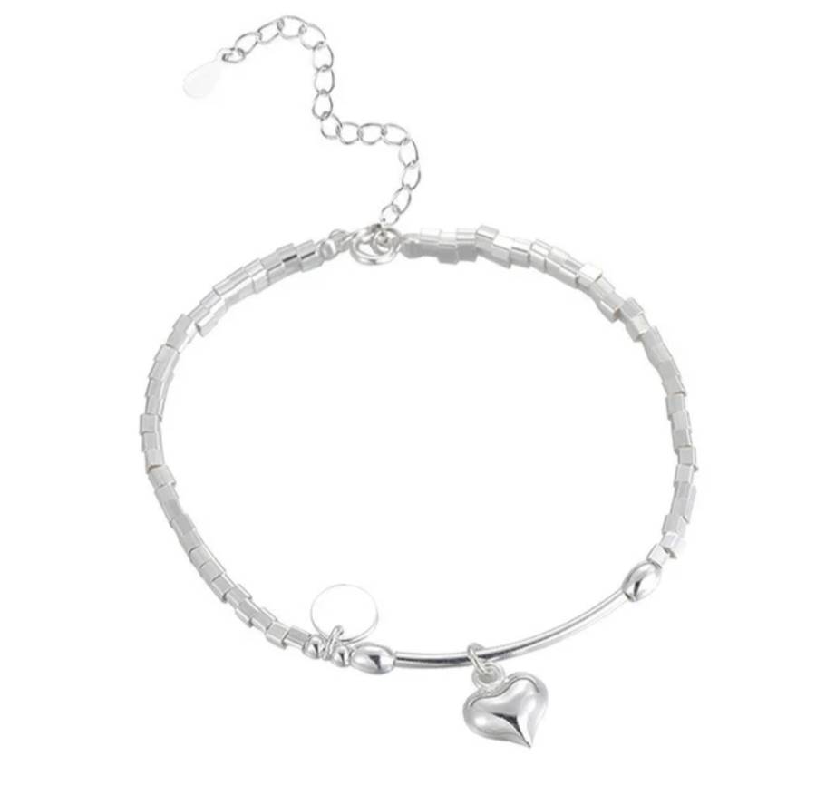 925 Silver Little Square & Heart Bracelet