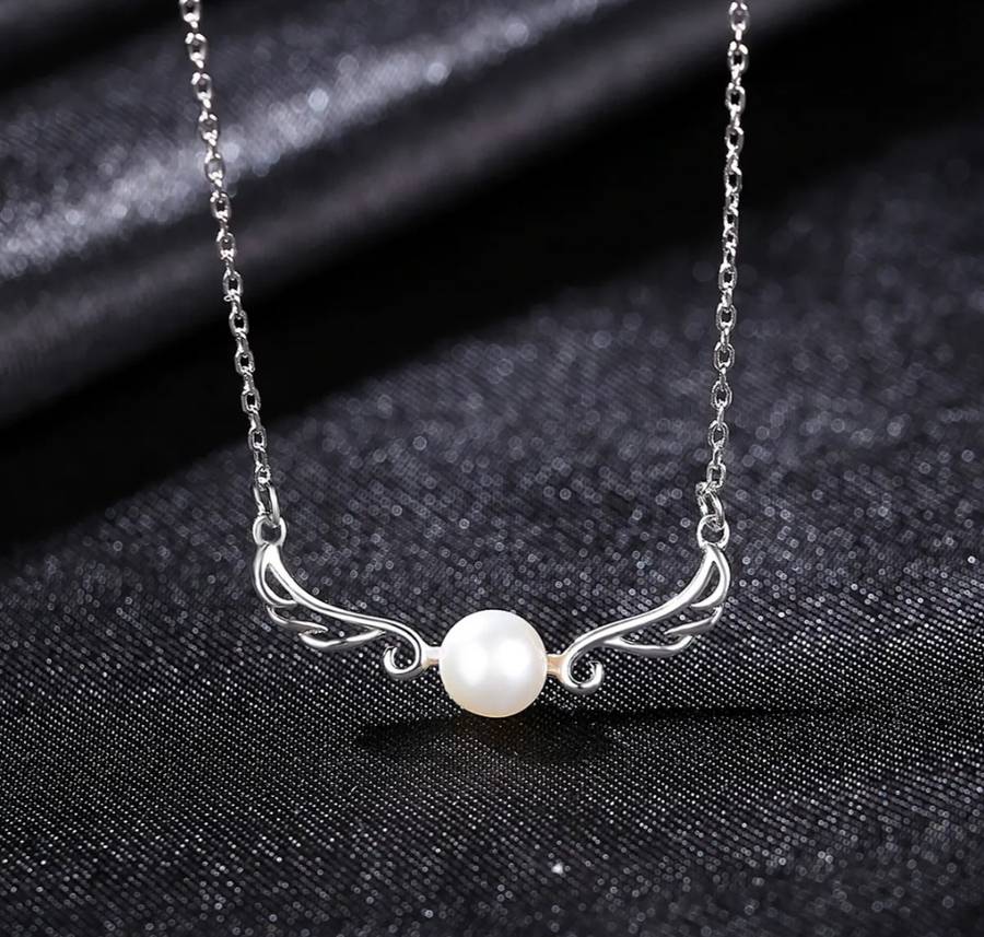 925 Silver Angel Wing Pearl Necklace