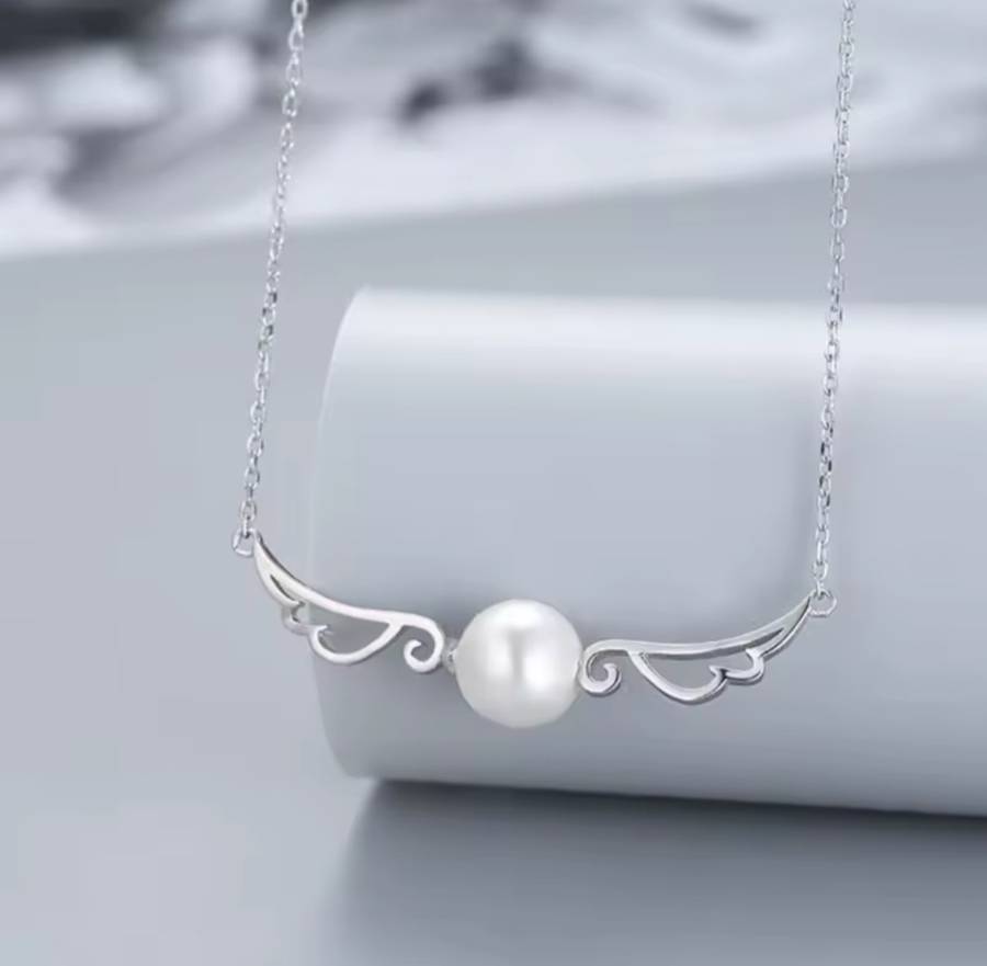 925 Silver Angel Wing Pearl Necklace