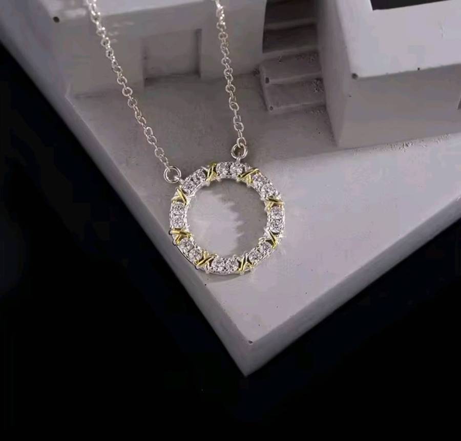 925 Silver Two Colour CZ Halo Necklace