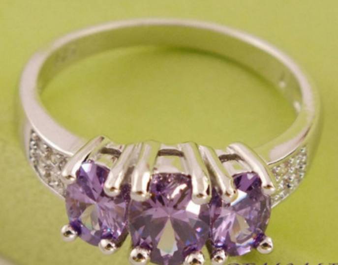 S925 Silver Amethyst Trio Ring Size 7 | O marked 925