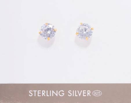 7 mm 925 Sterling Silver 18K Gold Filled CZ Stud Earrings