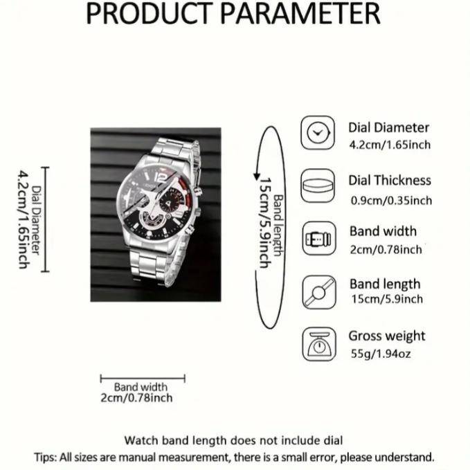 Mens Quartz Watch Set | 4 Piece Jewellery Set for Men