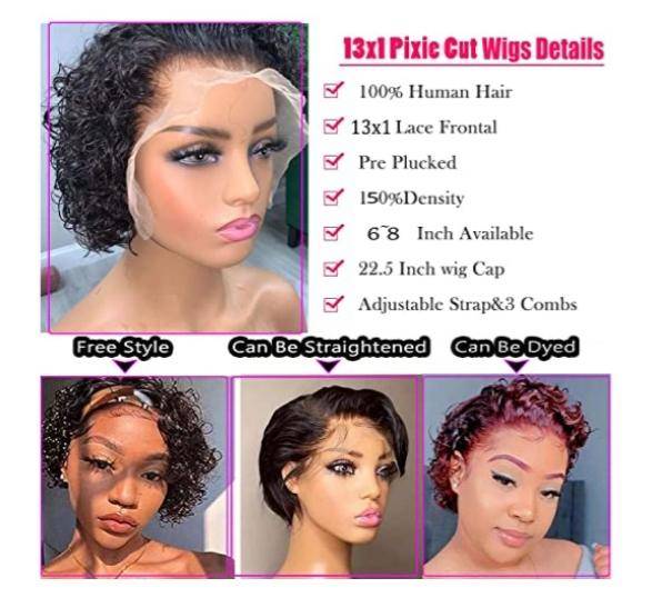 Brazilian Human Hair Curly Pixie 13x1 Lace Wig PLUS Free Gift