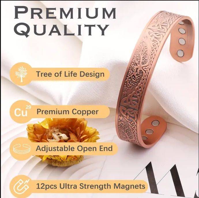 Copper Magnetic Bracelet Bangle with 12 Magnets 1pce