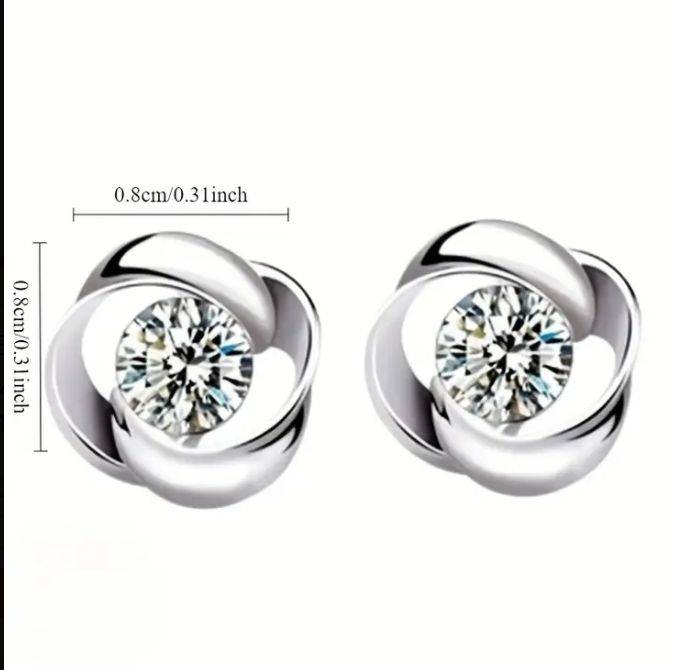 S925 Sterling Silver Crystal Stud Earrings | Marked S925