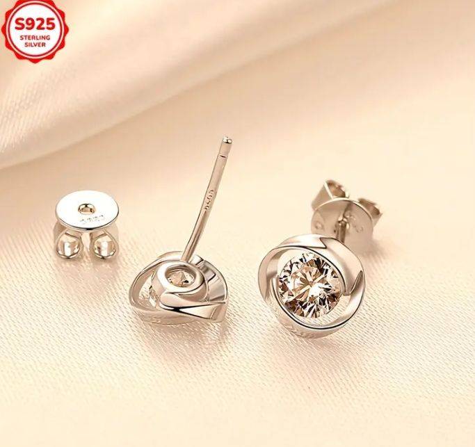 S925 Sterling Silver Crystal Stud Earrings | Marked S925
