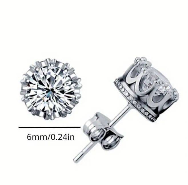 6 mm Crown Stud Earrings | Platinum Plated