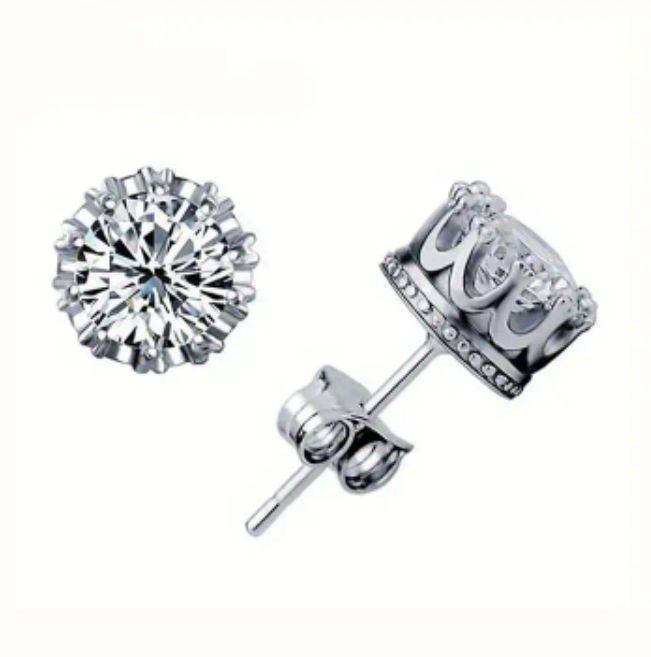 6 mm Crown Stud Earrings | Platinum Plated