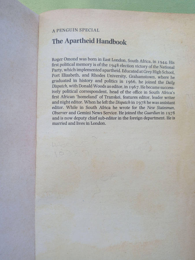 The Apartheid Handbook by Roger Omond