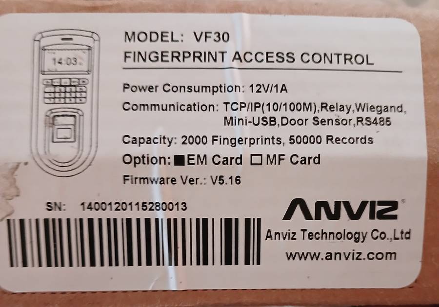Anviz VF30 Fingerprint/Card Access Control Terminal