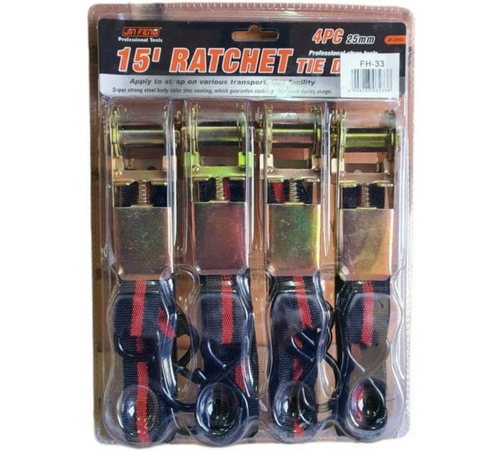 (4 piece) 15' Ratchet Tie Down