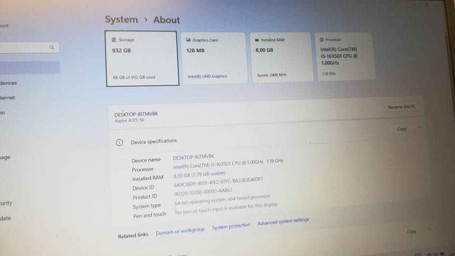 Acer Aspire A315 i5 10th Gen