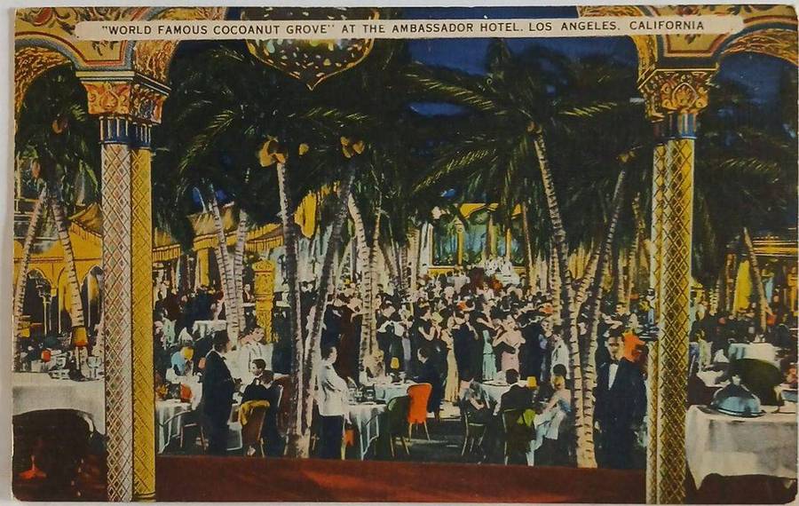Vintage mint colour postcard of The Coconut Grove at the ambassador hotel LA
