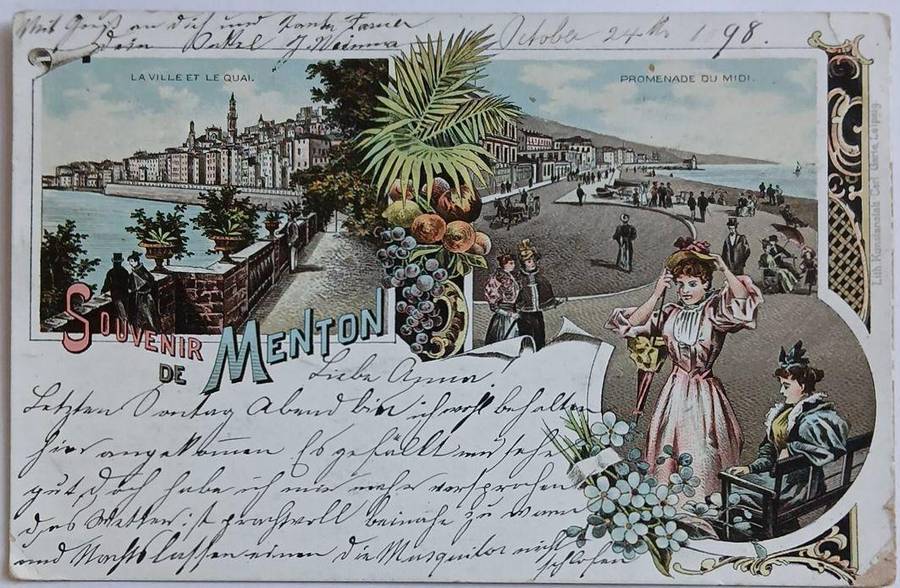 Vintage Souvenir colour postcard of Menton France