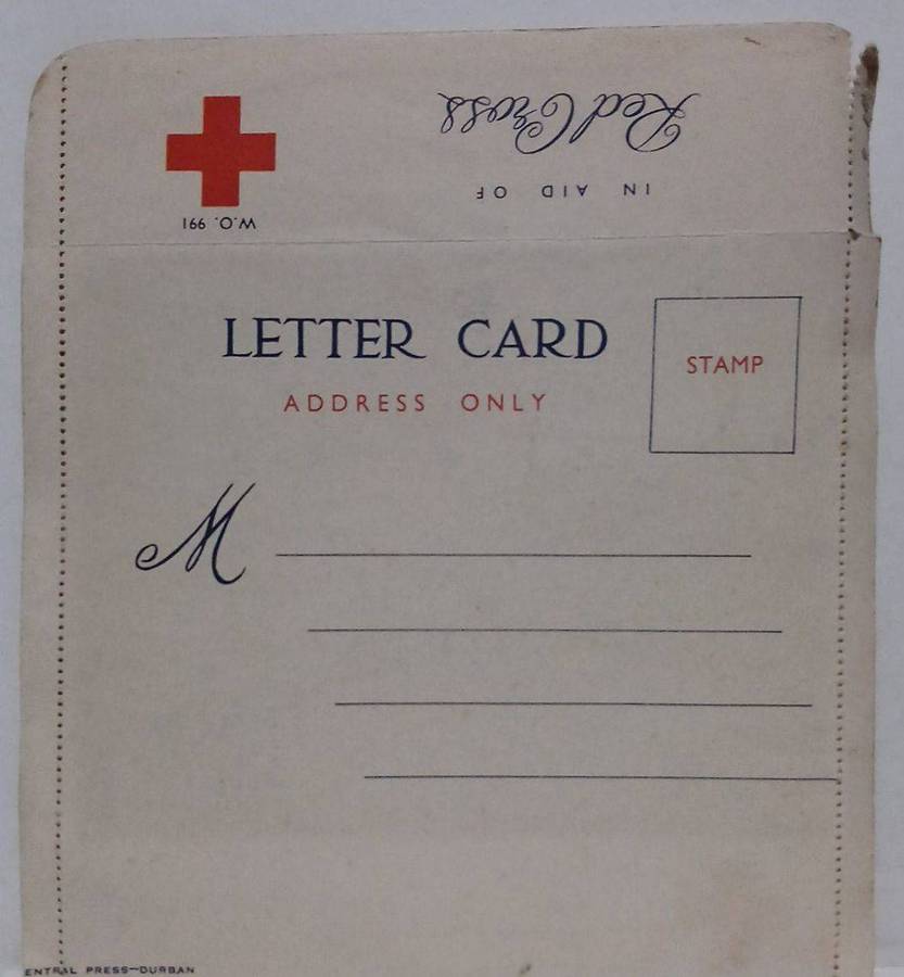 Durban centenary souvenirs 1954 red cross letter card with image of Durban