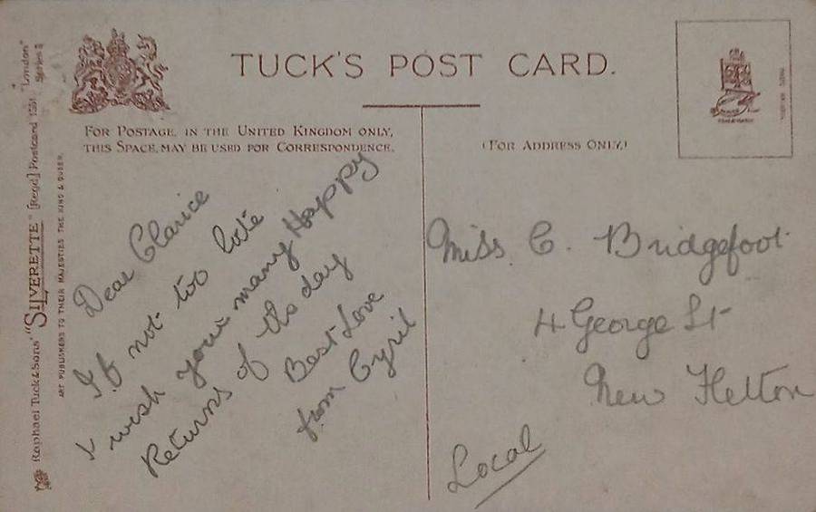 RPPC of The Old Curiosity Shop embossed with city coat of arms in red
